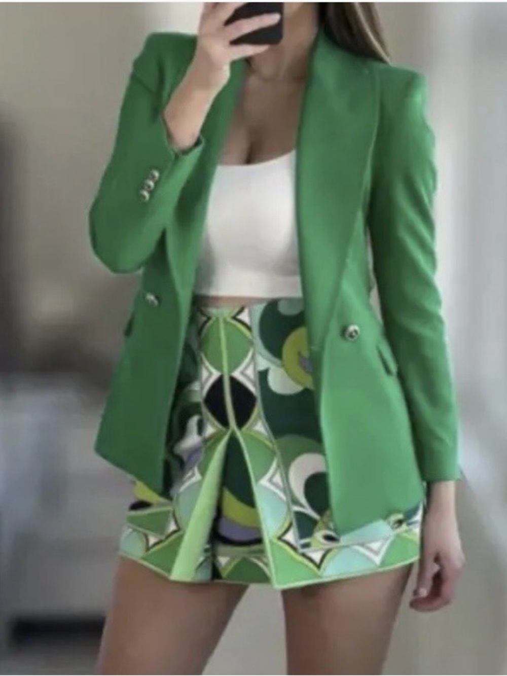 Zara Green Geometric Abstract Mod Print Mini Skirt Size Small
